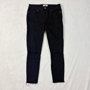 PAIGE Verdugo Crop Jeans Women 29 Black Good Distressed Ripped Knee Skinny Pant